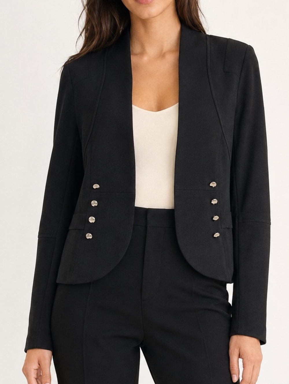 Melissa Nepton Black Open Front Silver Stud Fitted Blazer Size S